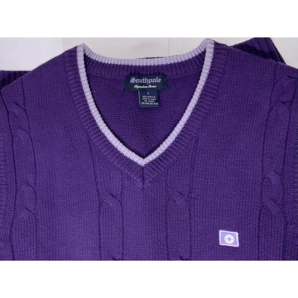Southpole Purple Cable Knit Sweater Vest V Neck Y2K Street Preppy Size Large - Picture 5 of 8